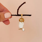 18ct gold owl pendant with diamond and pearls