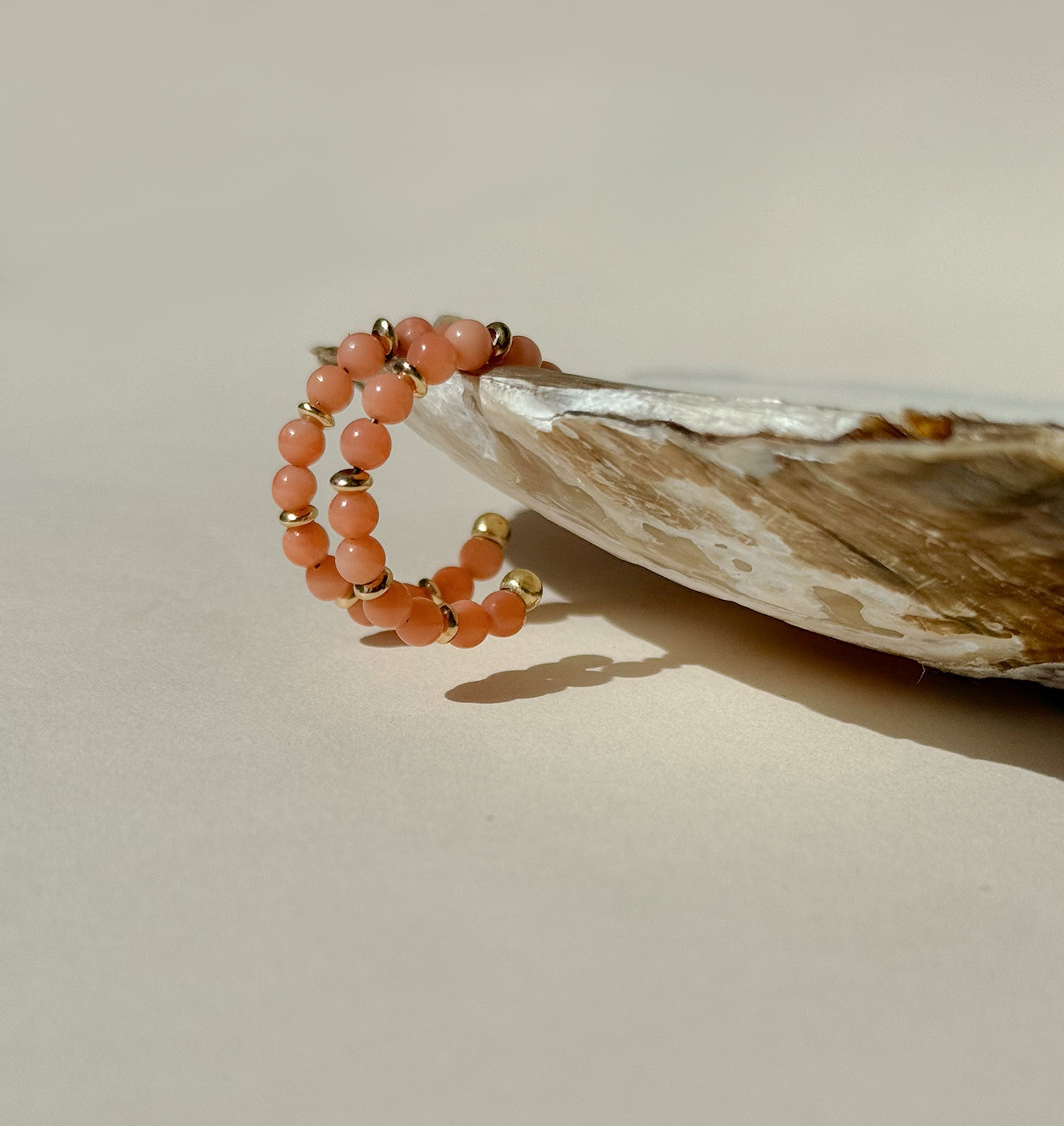 18ct yellow gold coral hoop earrings