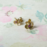 Ruby Flower Stud Earrings, Vintage 9ct Gold