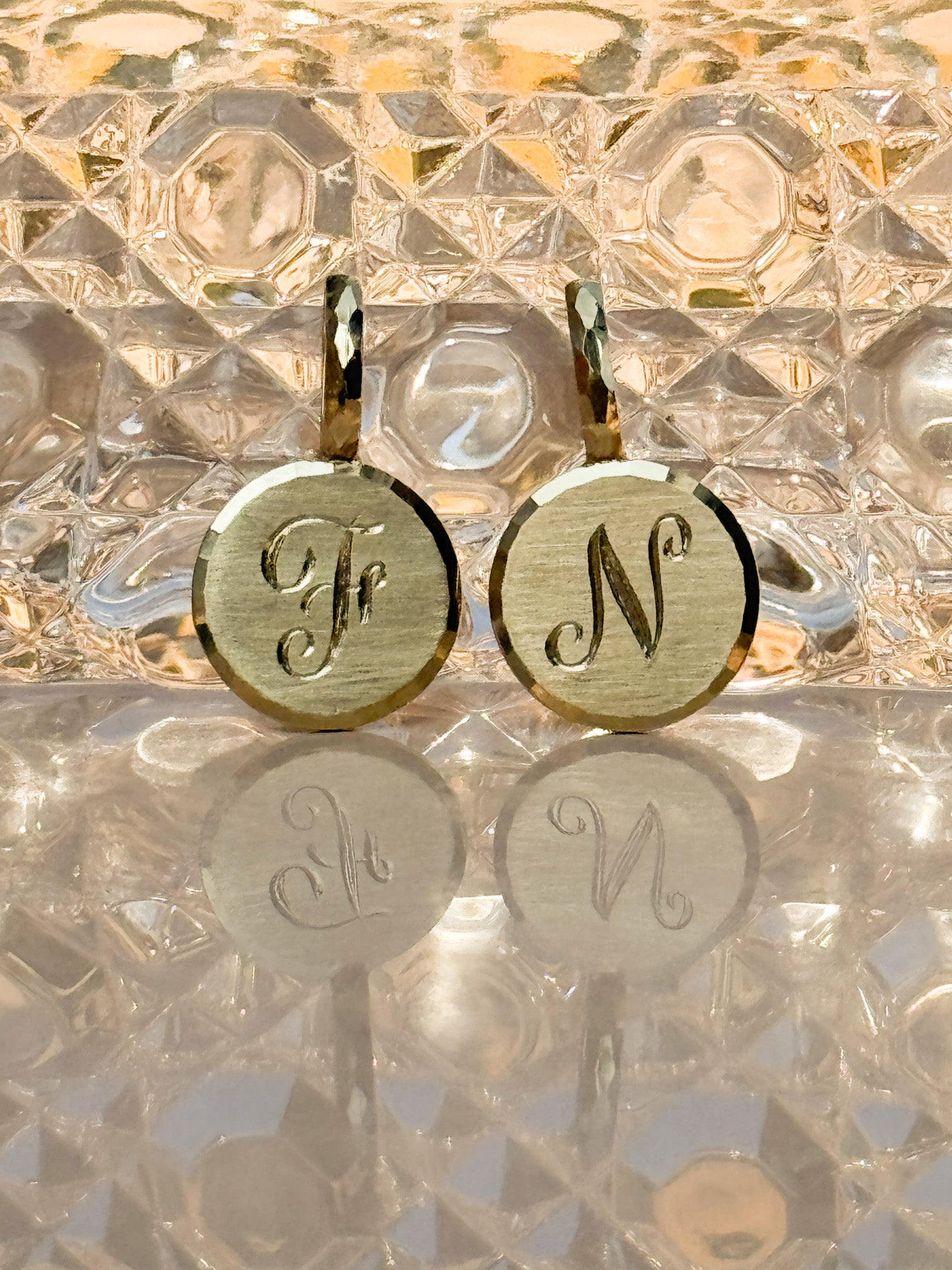 Solid gold initial pendant charm traditionally hand engraved