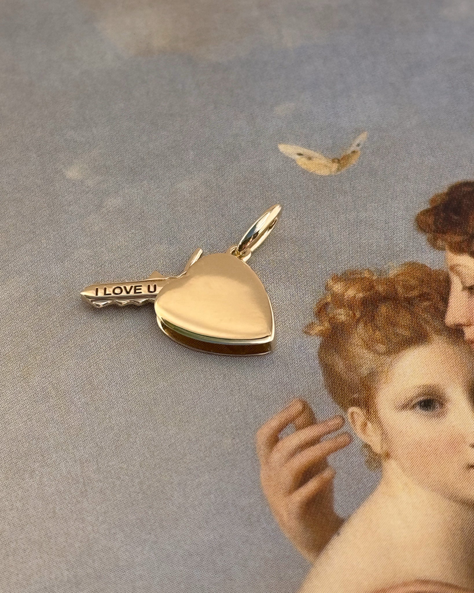 Solid gold key to my heart - i love you pendant charm