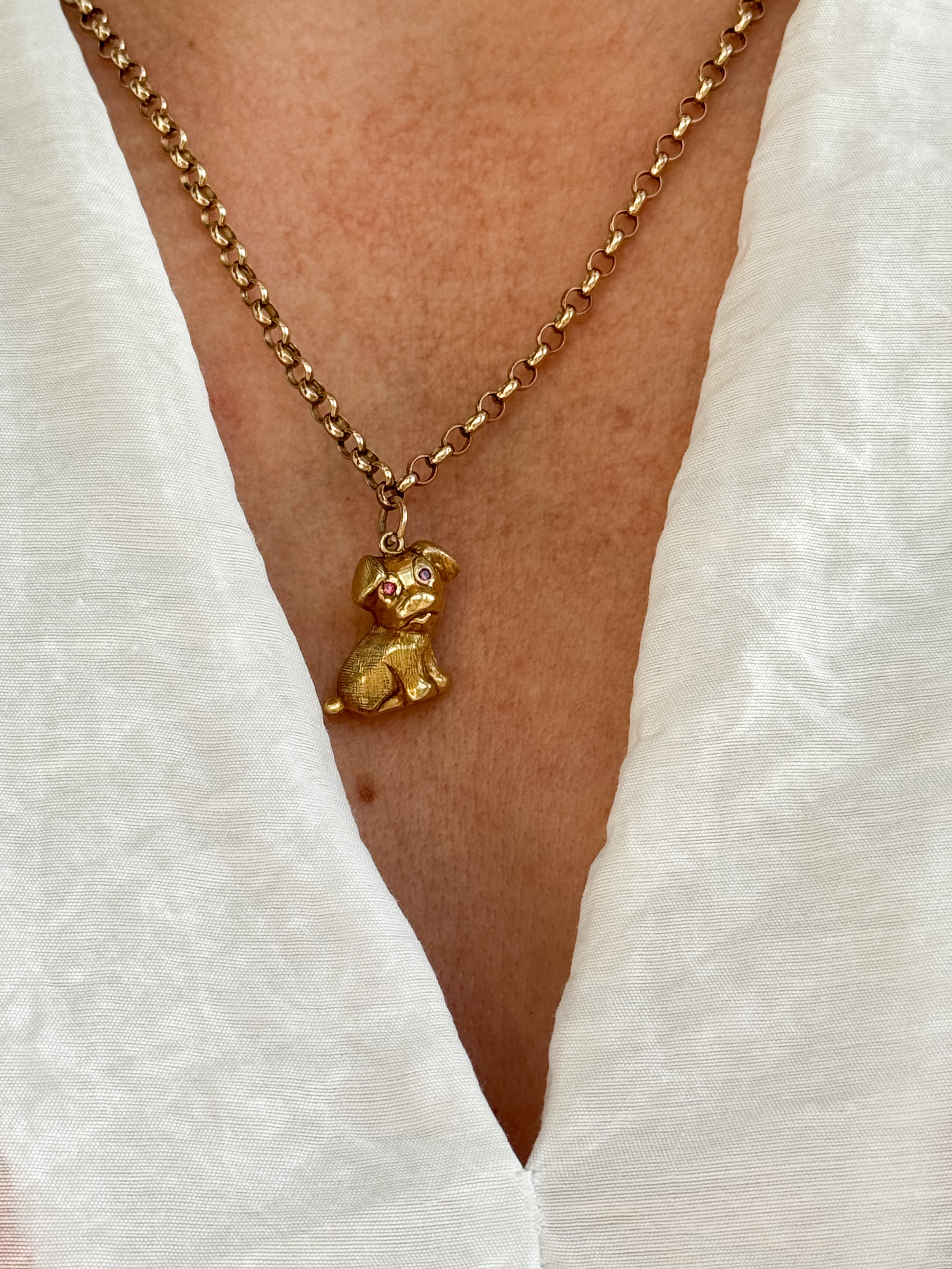 vintage 9ct yellow gold puppy charm necklace