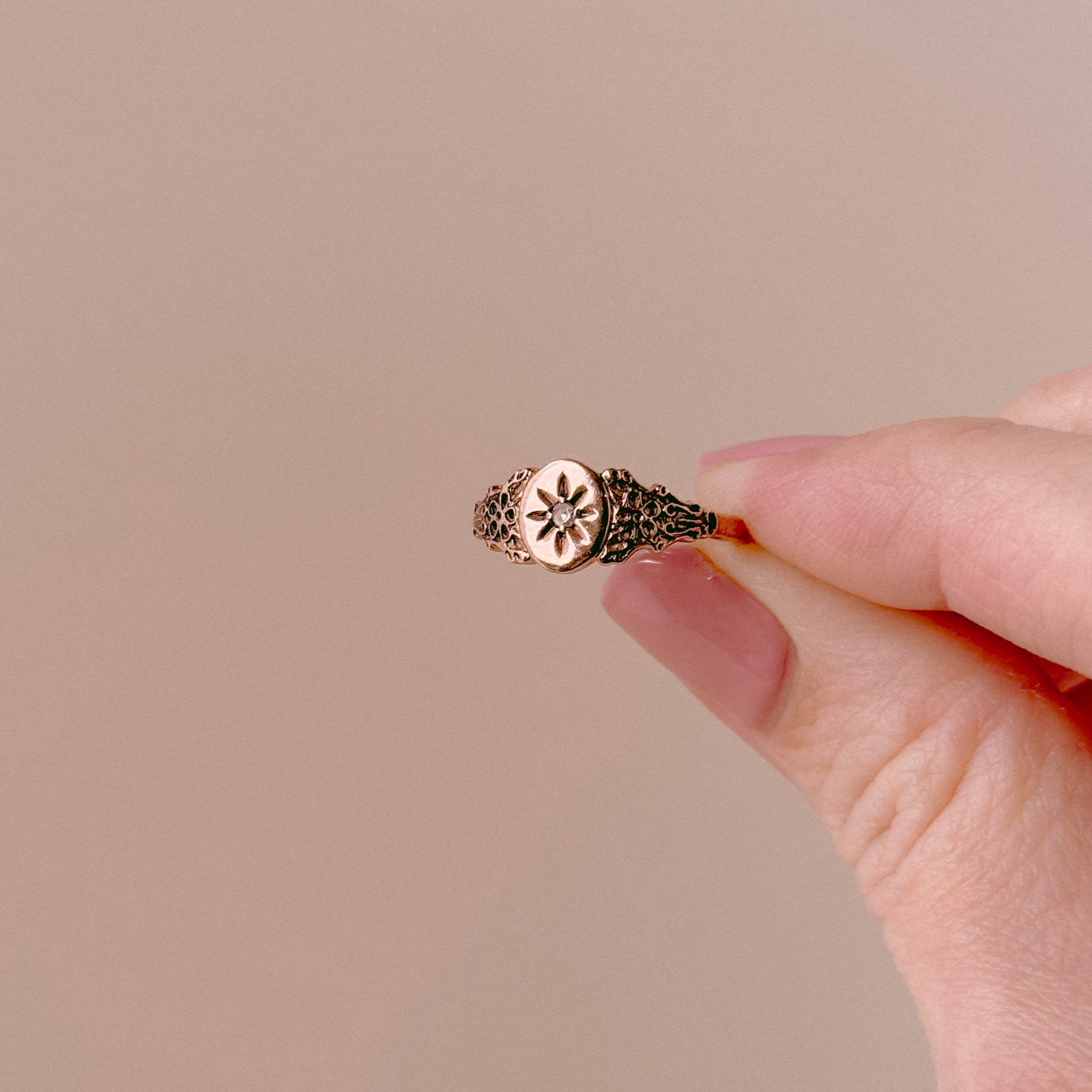 Rose gold diamond signet ring