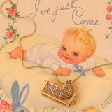 Vintage yellow gold rocking baby cot pendant charm