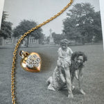 Antique gold diamond flower heart pendant