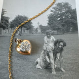 Antique gold diamond flower heart pendant