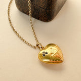 Antique 18ct Diamond & Sapphire Heart Pendant Charm