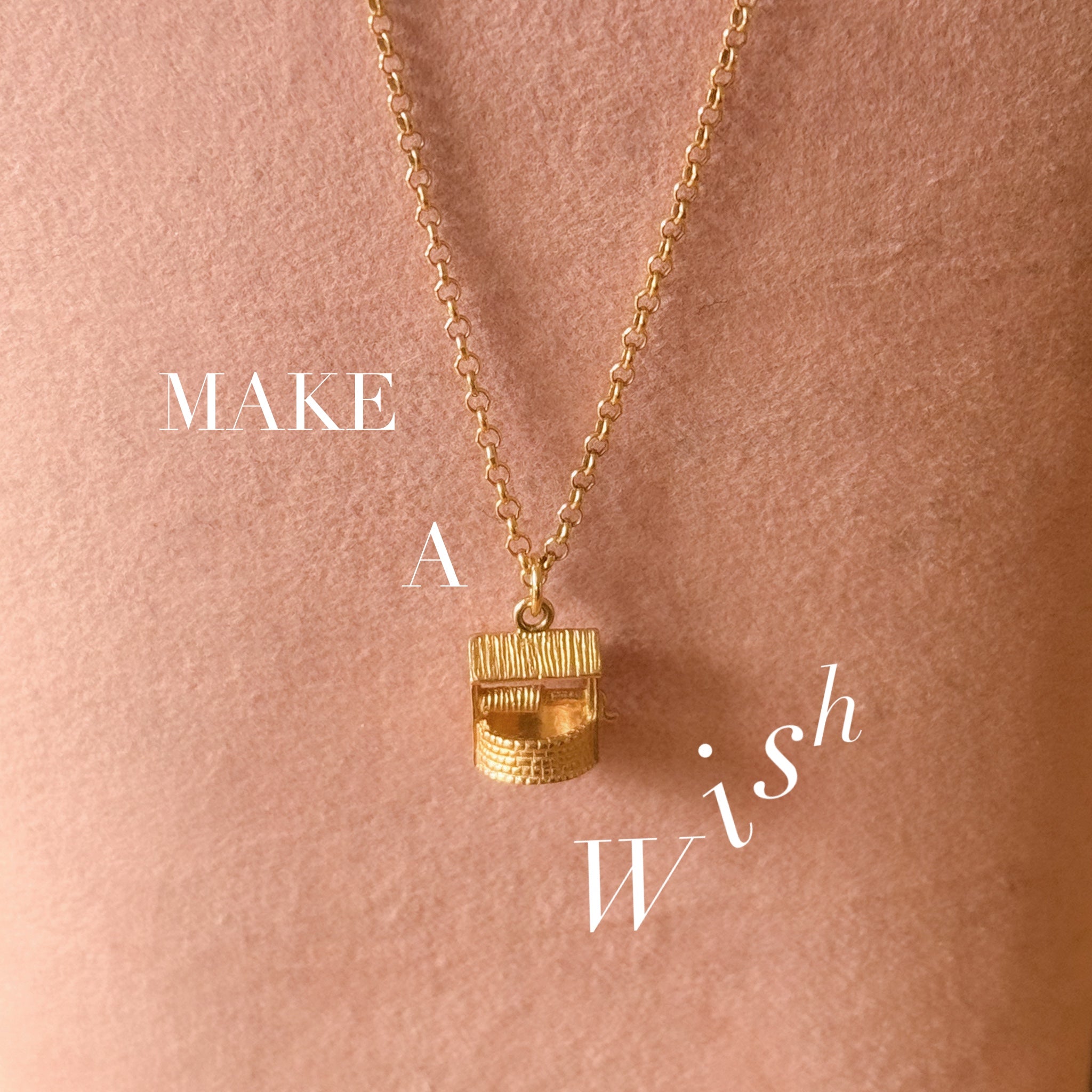 Unique wishing well vintage gold charm