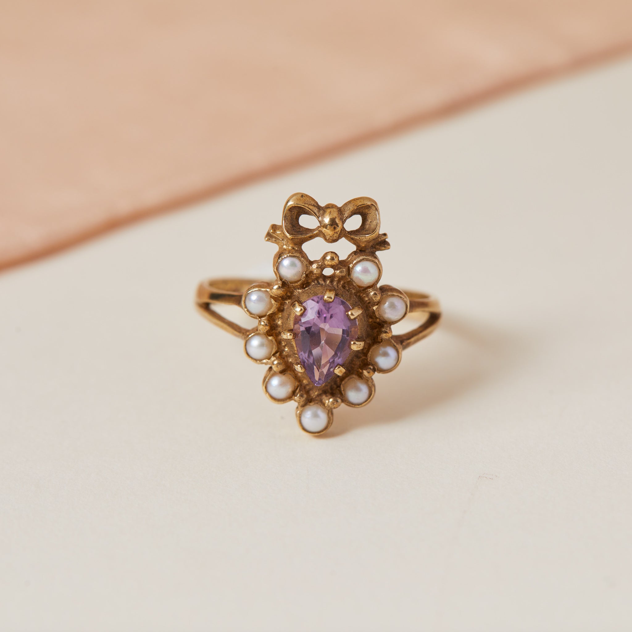 heart and bow vintage ring