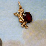 Bringing Love, Cherub and Garnet Charm, 9ct Gold