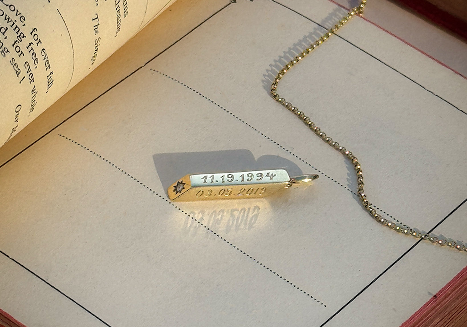 Solid gold date necklace 