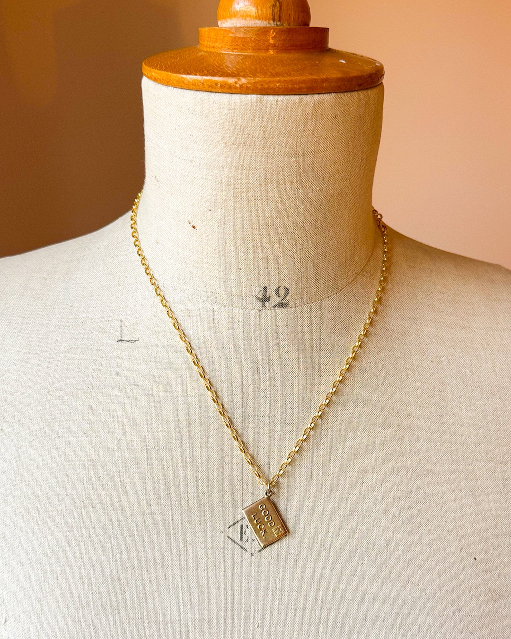Gold vintage Lucky envelope necklace 