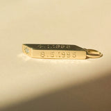 The Heirloom Bar, Name and Date Pendant. Solid Gold & Diamond