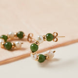 Vintage pearl and jade hoop earrings 