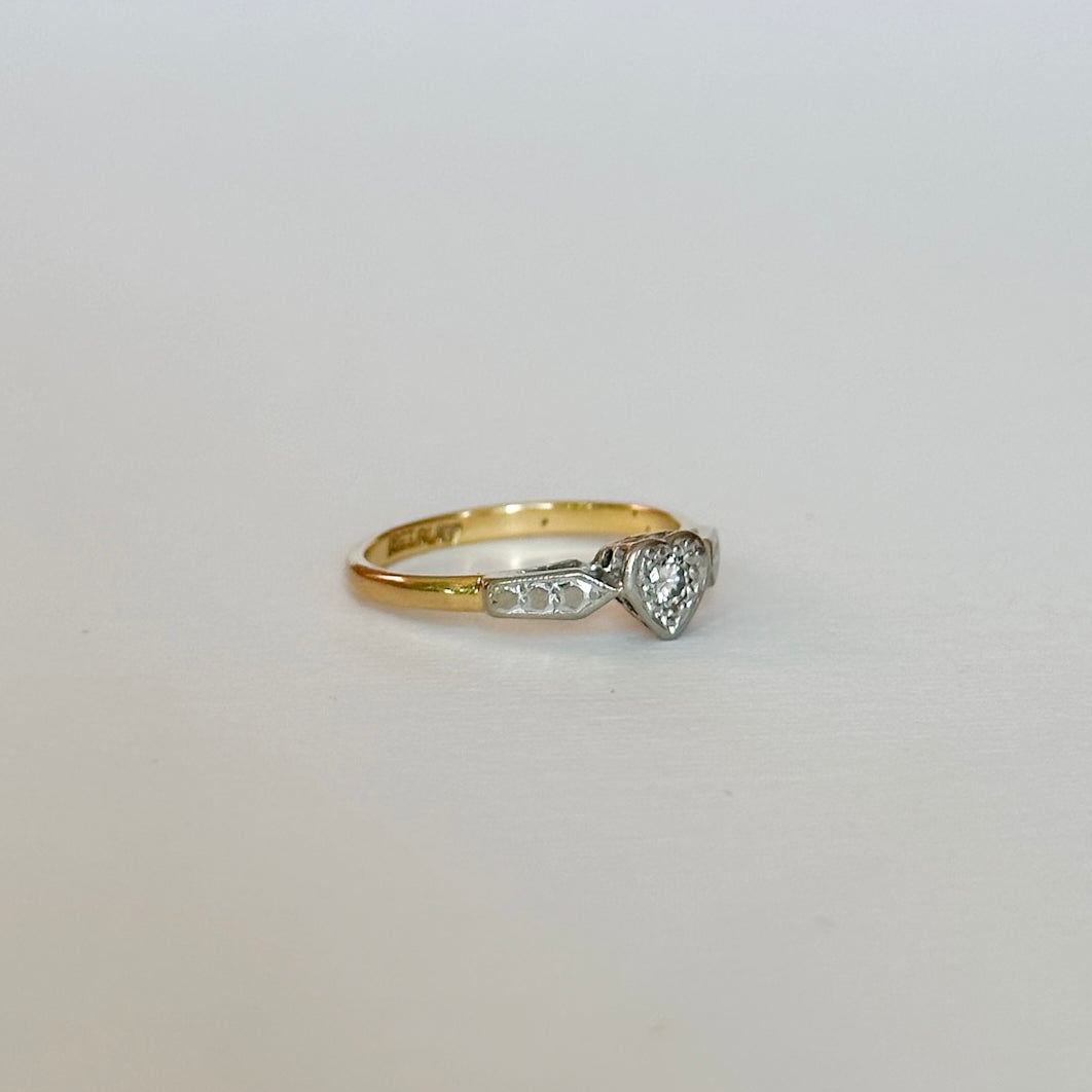 vintage heart gold diamond ring 