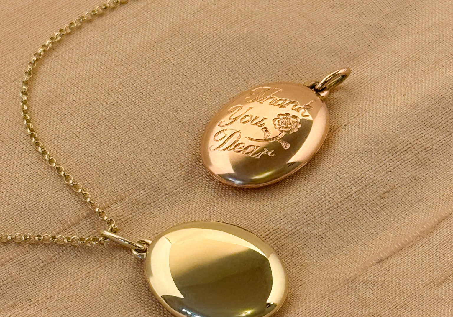 Custom made solid gold hand engraved locket 