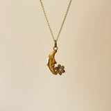 Antique 9ct Gold Man in the Moon & Pearl Flower Pendant Charm