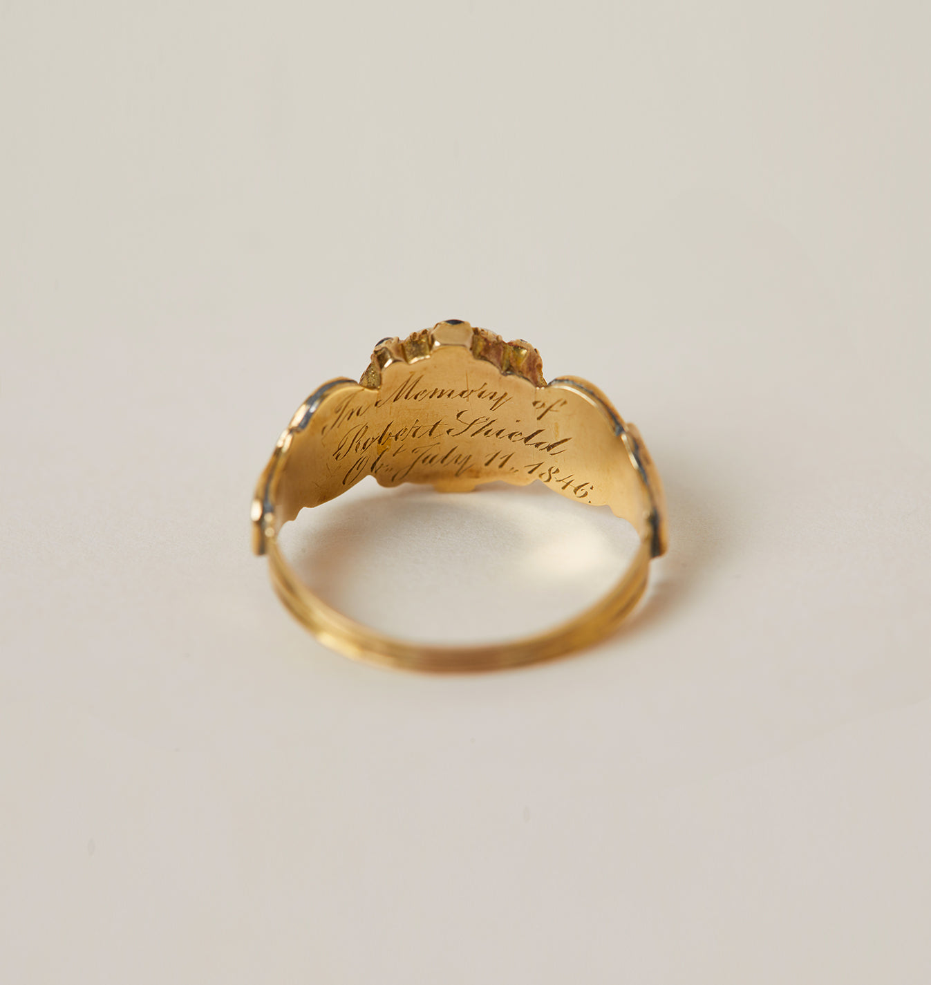 Beautiful engraved inscription inside Victorian mourning ring 