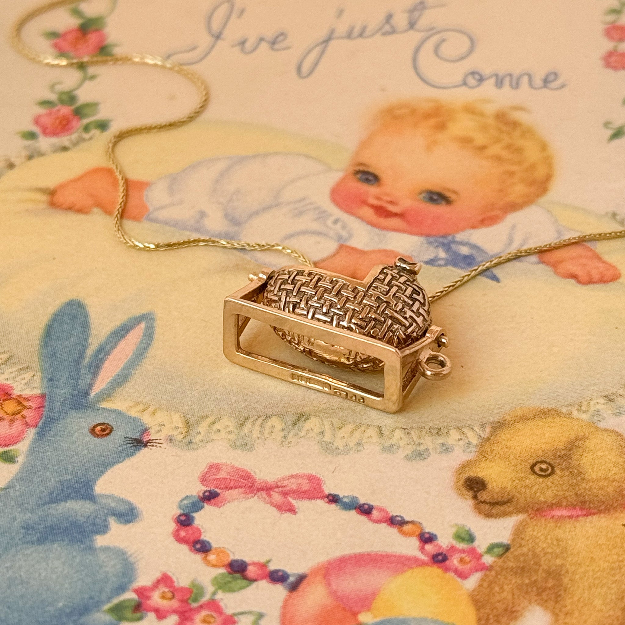 9ct yellow gold vintage baby crib charm 