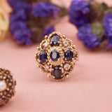 Sapphire And Diamond Vintage Cocktail Ring, 14ct Gold