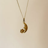 Antique 9ct Gold Man in the Moon & Pearl Flower Pendant Charm