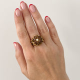 Vintage Garnet And Pearl Cocktail Ring, 9ct Gold