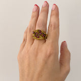 Vintage Ruby Floral Statement Ring, 9ct Gold