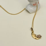 Antique 9ct Gold Man in the Moon & Pearl Flower Pendant Charm