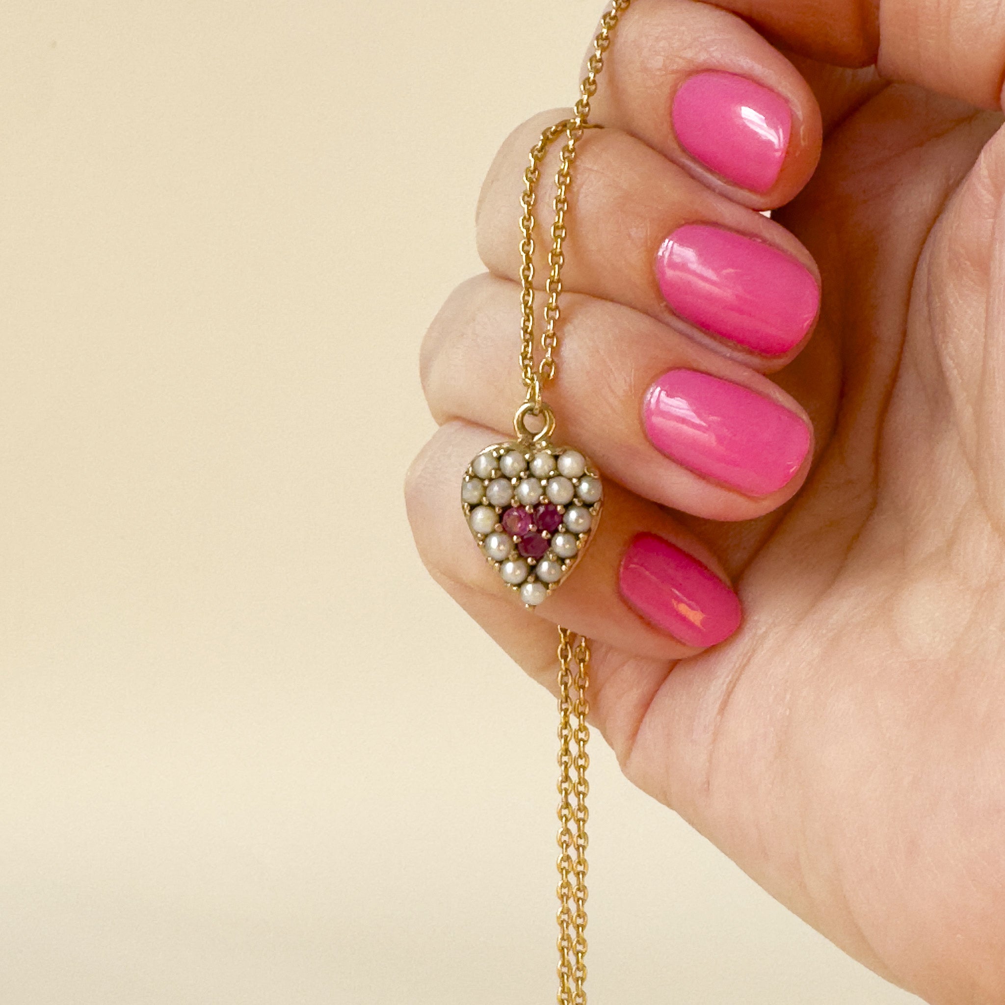 antique Ruby and Pearl heart pendant charm 