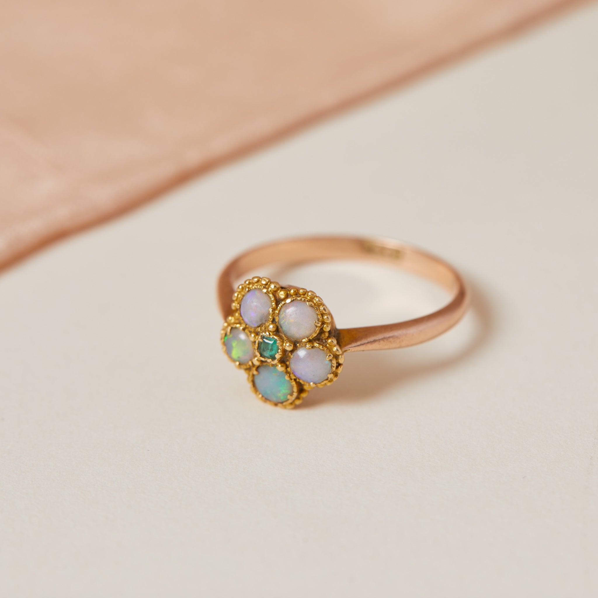 antique opal and emerald rose gold ring 