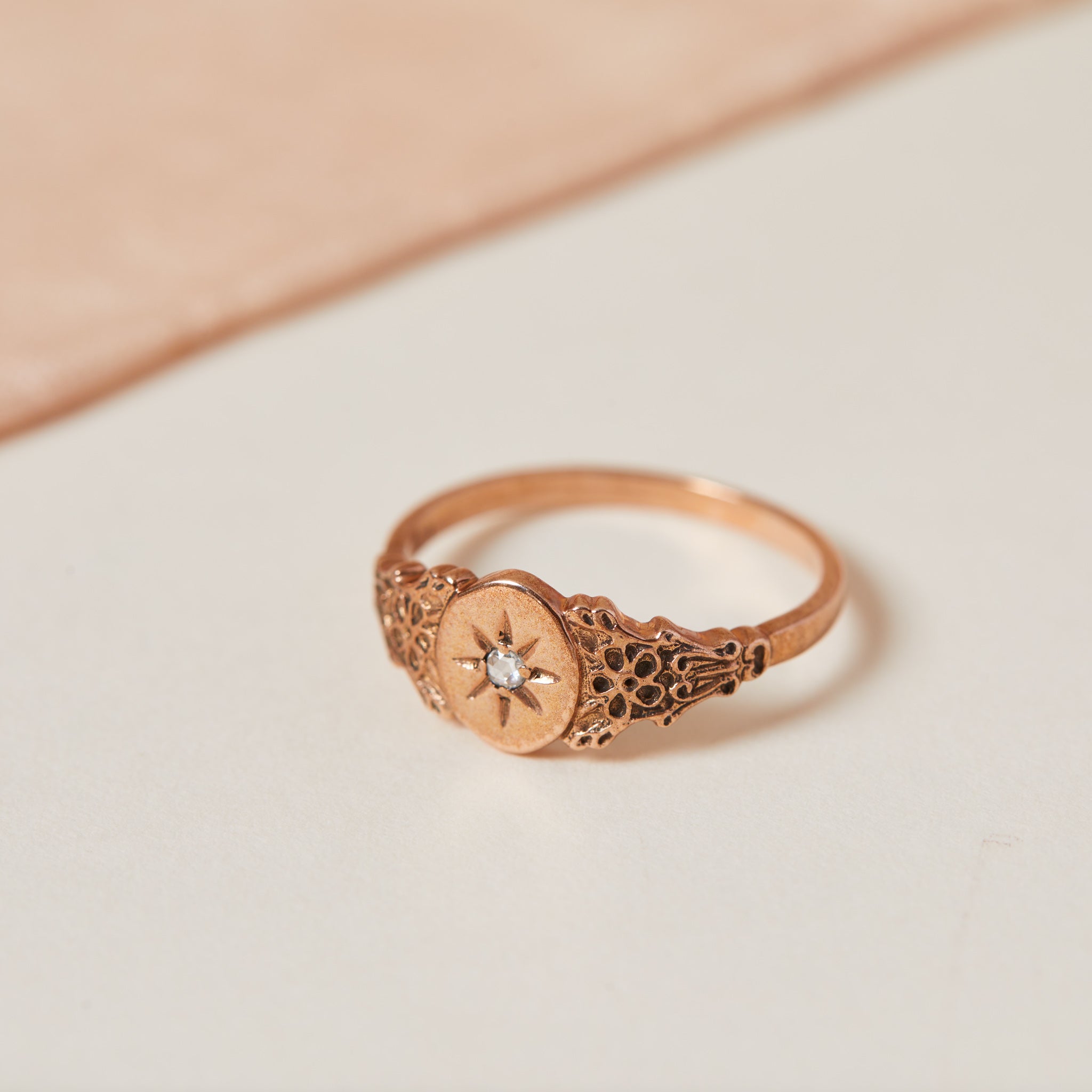 vintage rose gold diamond signet ring 